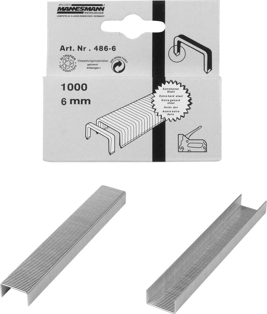 BRÜDER MANNESMANN Heftklammern 6 mm verzinkt 1.000 Stück
