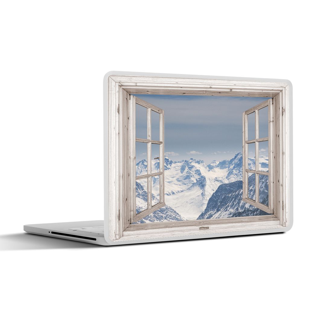MuchoWow Laptop Aufkleber Sticker Cover Aussicht - Berg - Holz 30x21 cm - Sticker für Laptop - Selbstklebend