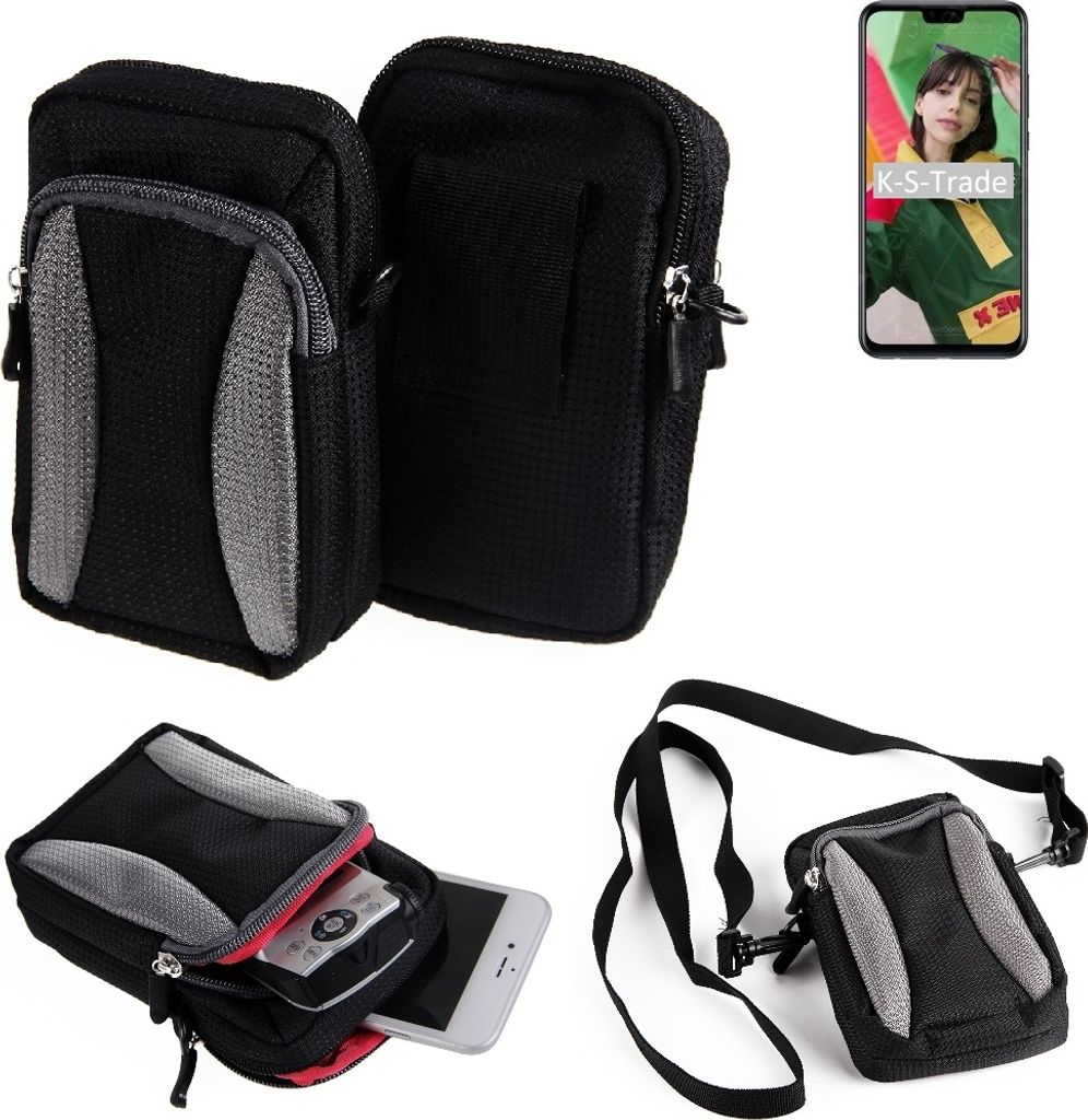 K-S-Trade Holster Schutz Hülle kompatibel mit Huawei Y8s Handy Hülle Gürteltasche Umhängetasche mit Zusatzfach schwarz