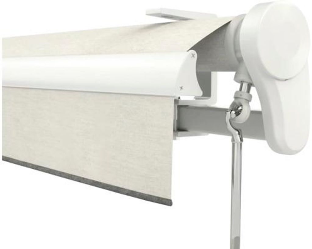 Soluna Gelenkarmmarkise Trend 4x3 Stoff Dessin U190 Gestell RAL 9010 reinweiß Antrieb Rechts inkl. Motor, Wandschalter u