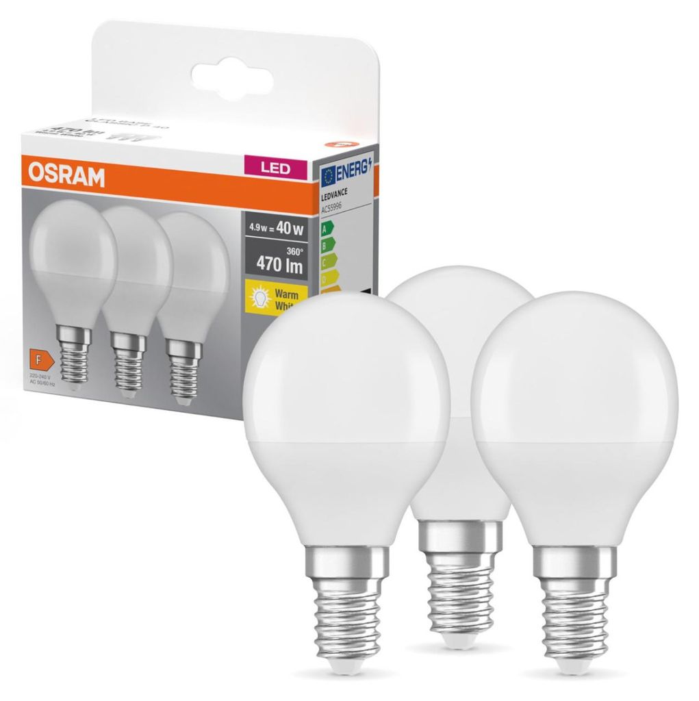 3PAK Lampadina LED E14 P45 5W = 40W 470lm 2700K Caldo 300° Immagine del prodotto 