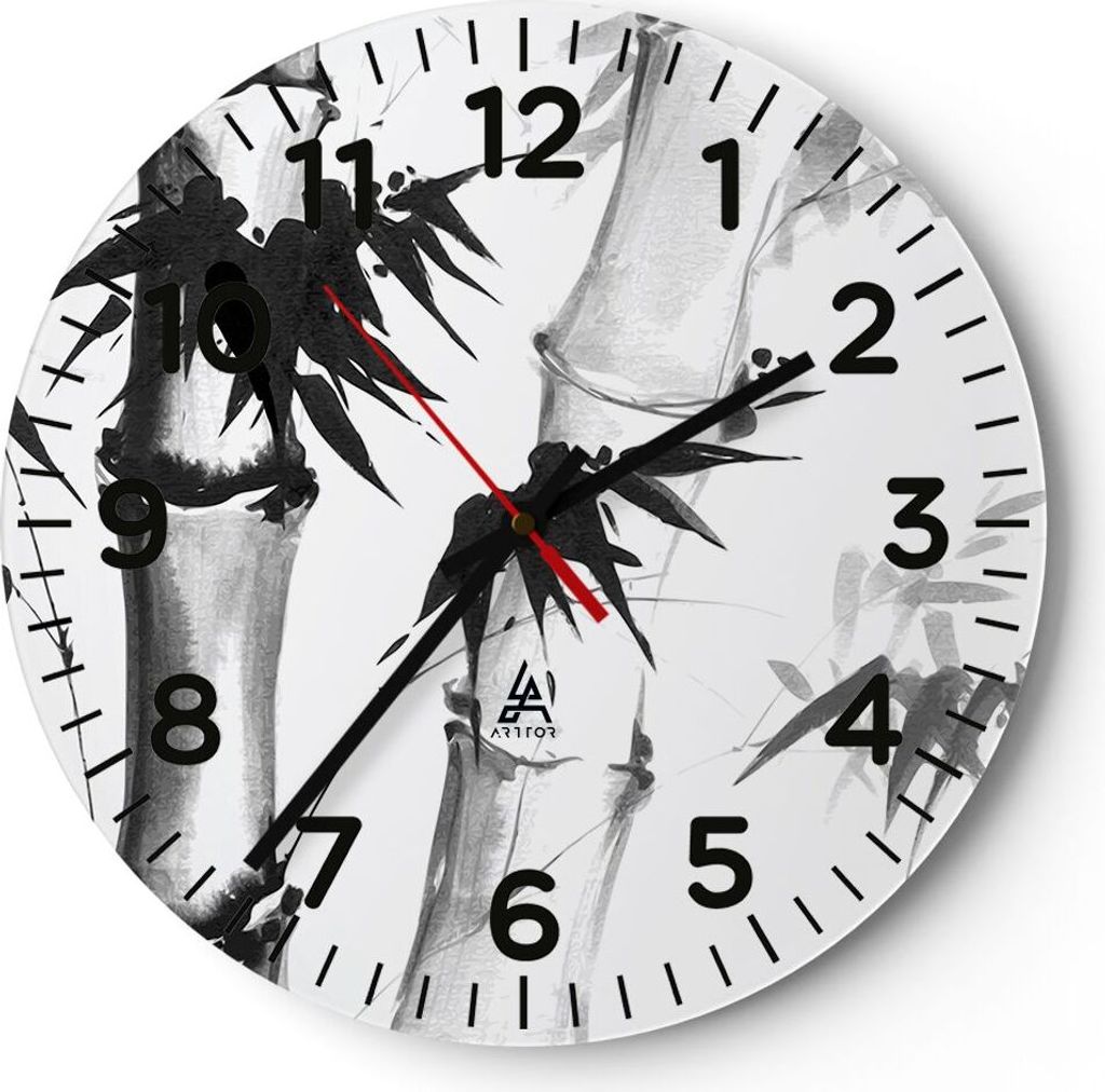 Wanduhr - Rund - Glasuhr - Asiatisch Aquarell Bambus - 40x40cm - Schleichendes Uhrwerk - Lautlos - zum Aufhängen bereit - Dekoration Modern - Wand...