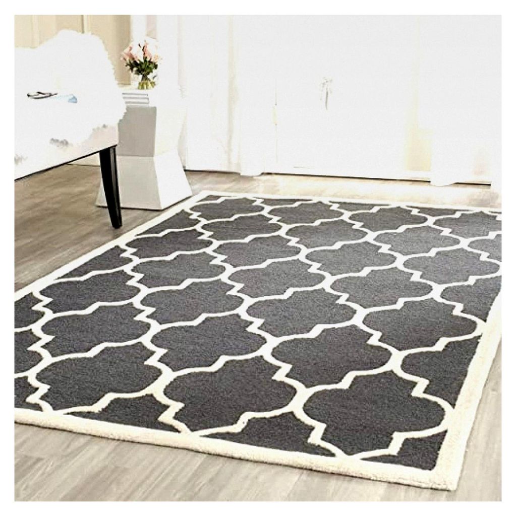 Geometrischer Teppich für Wohnzimmer, Esszimmer, Schlafzimmer - Cambridge Kollektion, Kurzer Flor, Dunkelgrau und Elfenbein, 152 x 244 cm