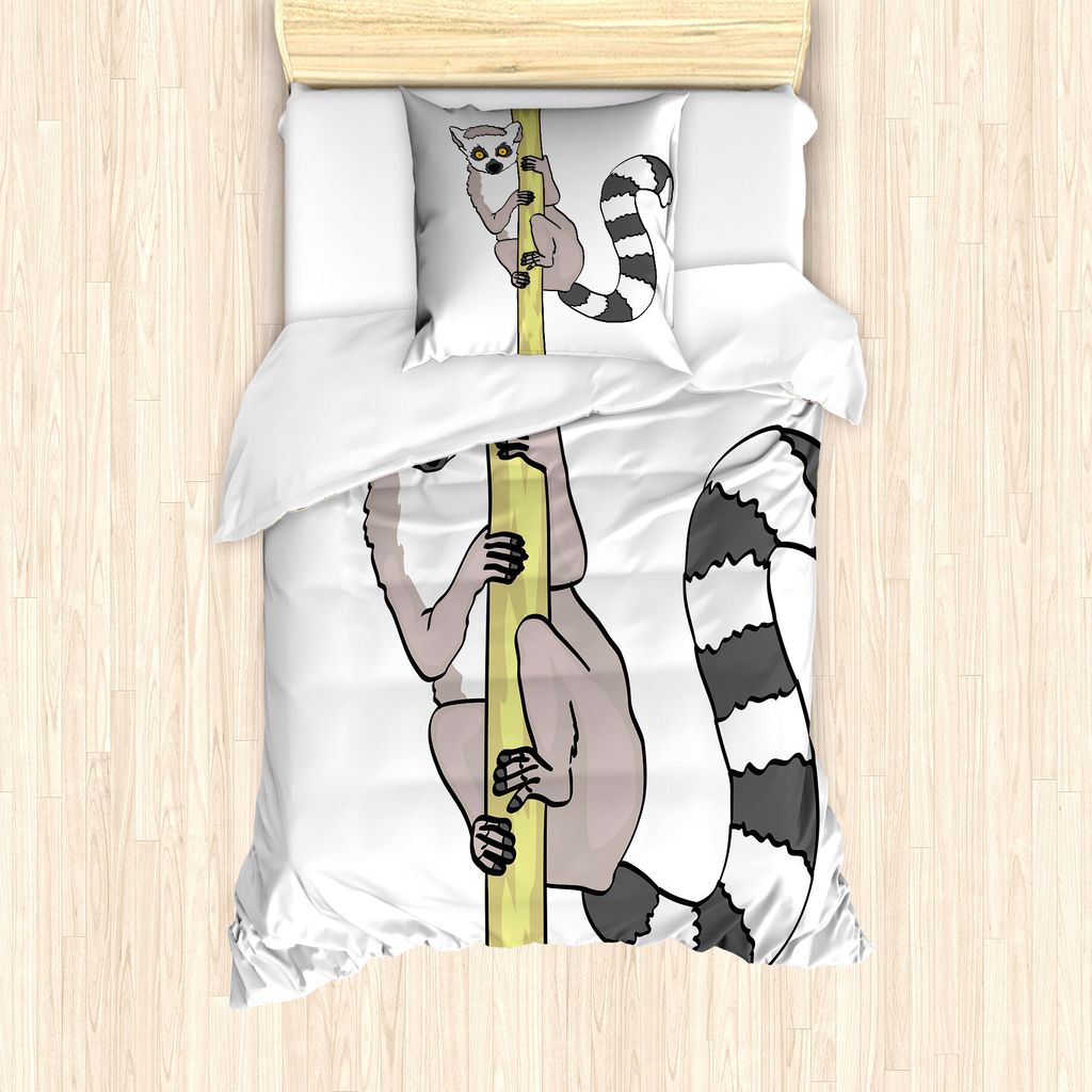 ABAKUHAUS Lemur Bettbezug Set für Einzelbetten, Tropical Ring angebundene Cartoon, Milbensicher Allergiker geeignet mit Kissenbezug, 135 cm x 200 ...