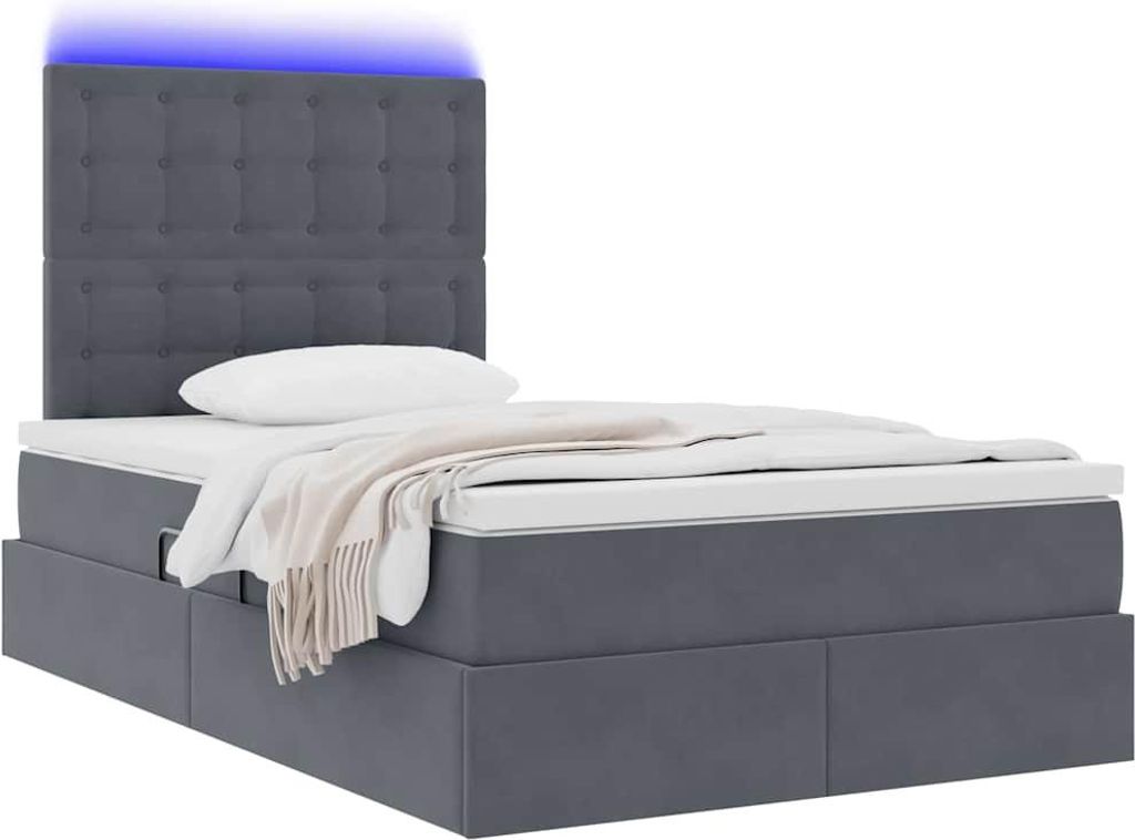 Eleganter Möbel Bett mit Stauraum und LED Dunkelgrau 120 x 200cm Samt - CJG119618 - Klassische BettenJugendbett Tagesbett