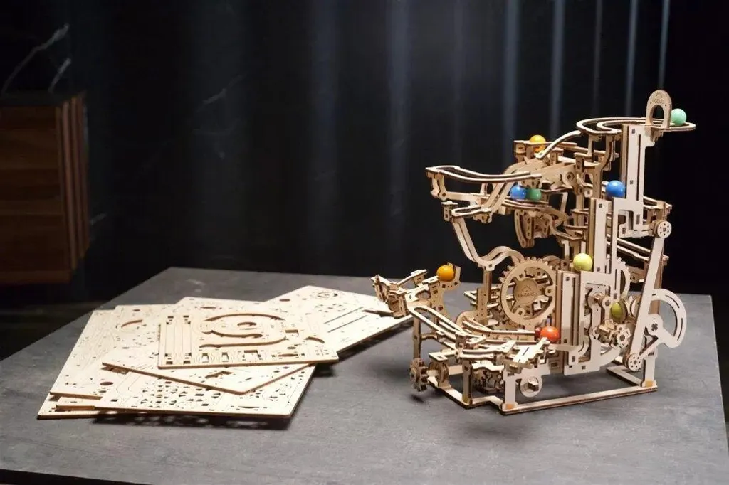 Puzzle 3D Bois Marble Run Horizontal Hoist - Circuit à Billes Mécanique - 12