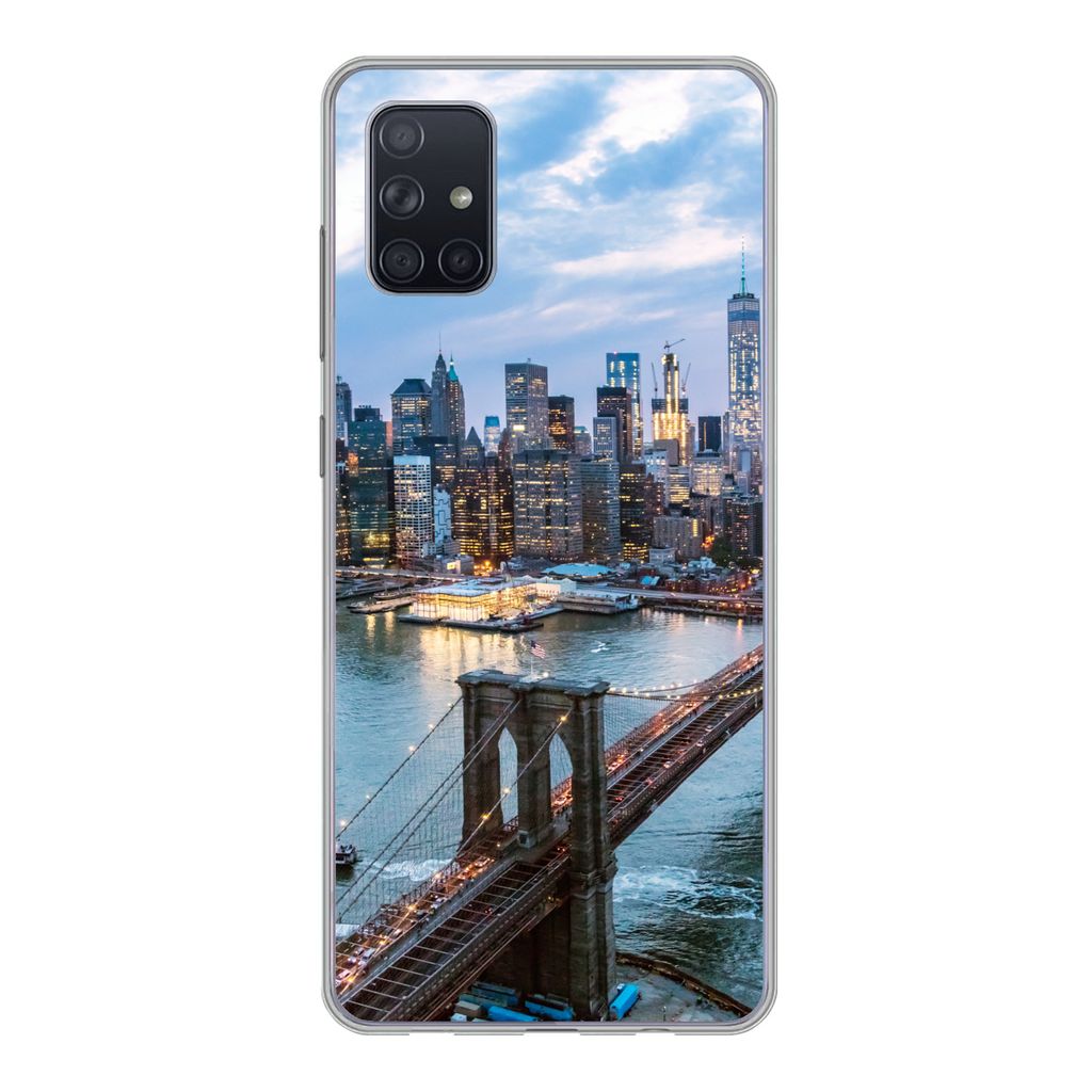 MuchoWow Handyhülle Schutzhülle Hülle für Samsung Galaxy A71 New York - Brooklyn Bridge - Boot Silikon Softcase Handy Hülle - Kartenbesitzer