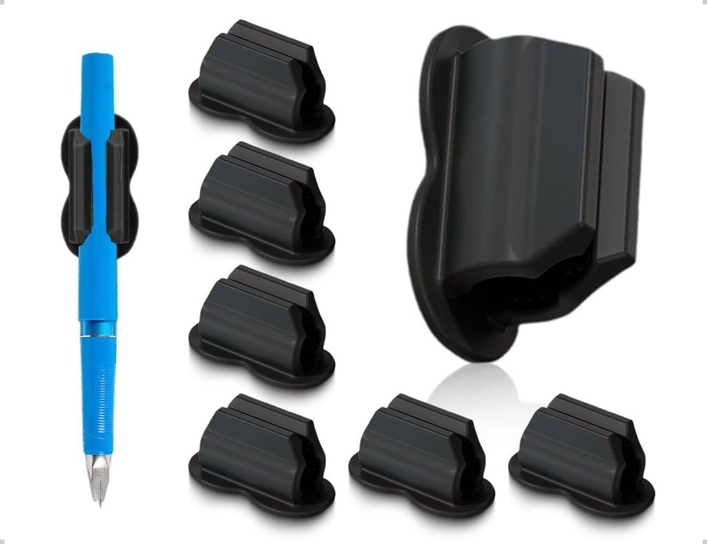 Set von 6 Stifthaltern mit Clip - schwarz - Silikon - selbstklebend