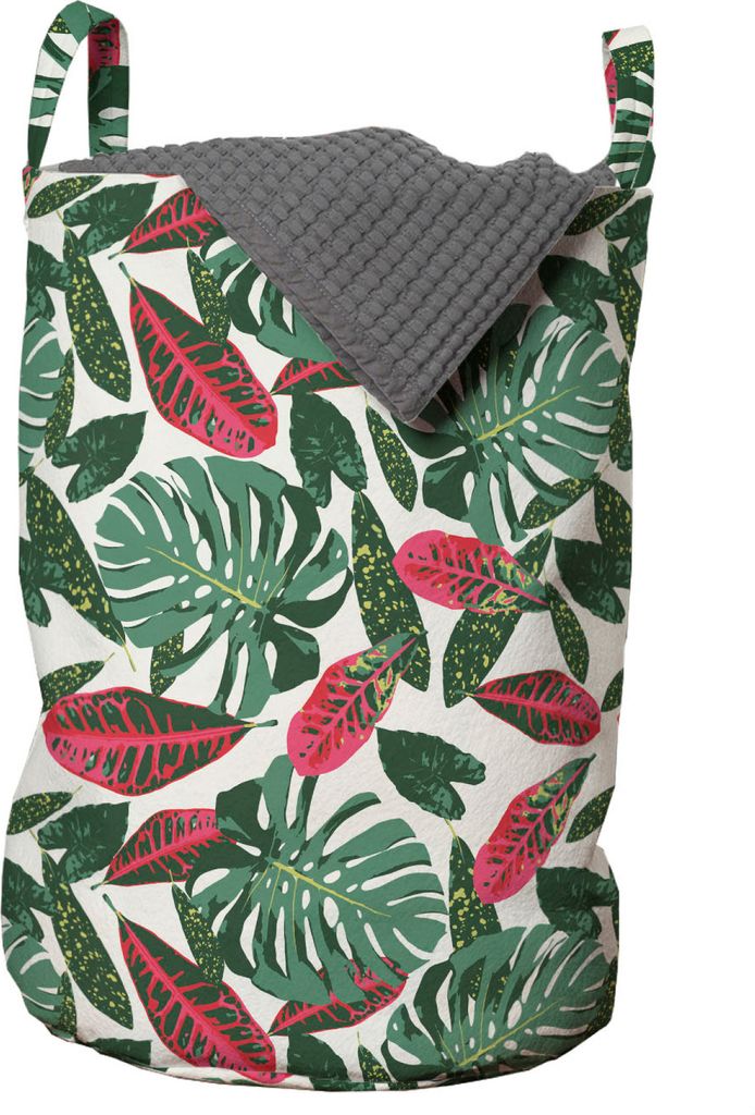 ABAKUHAUS Exotisch Wäschesack, Verschiedene Blätter Illustration, Wäschekorb mit Griffen Kordelzugverschluss für Waschsalons, 33 cm breit x 49 ...