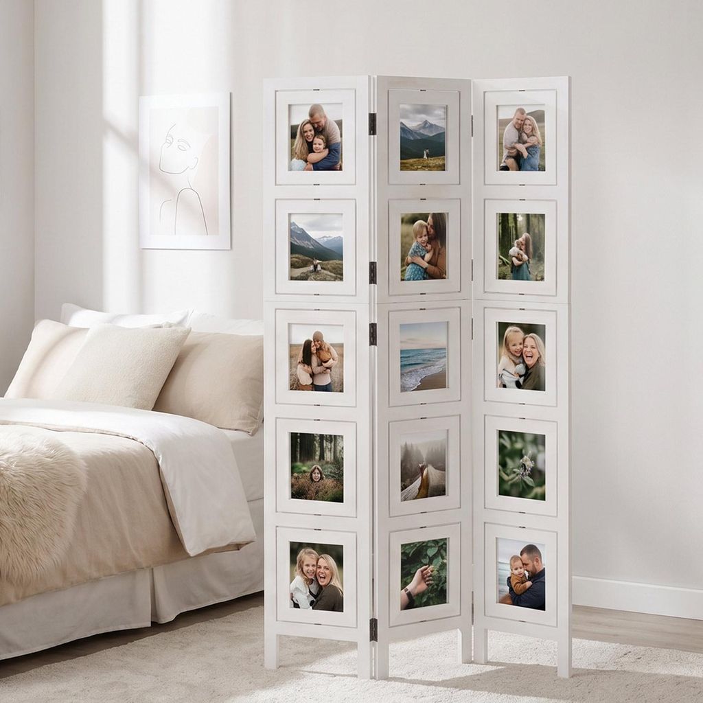 Homestyle4u Paravent Raumteiler 3 teilig Fotowand Holz Weiß Produktbild 