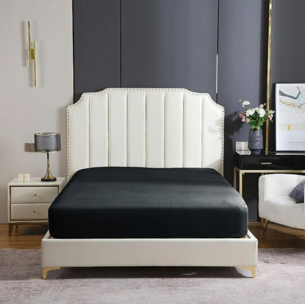 Satin-Bettrücke Mit Gummi 200X200 + 30 Cm Schwarz Verschiedene Farben