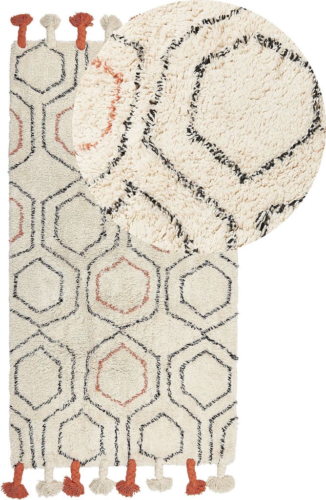 BELIANI Teppich Beige Baumwolle 80 x 150 cm Rechteckig Läufer Geometrisches Muster mit Quasten Boho Fußbodenheizug Geeignet Wohnzimmer Schlafzimmer