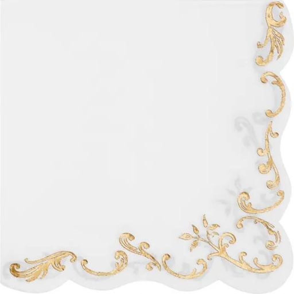 Weiße Servietten mit Goldornament Kommunion Taufe Geburtstag Hochzeit 33x33cm 12St