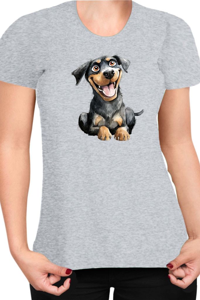 Damen T-Shirt Funny Dogs Breeds Rottweiler Dog Breed, Lady XL / Grau