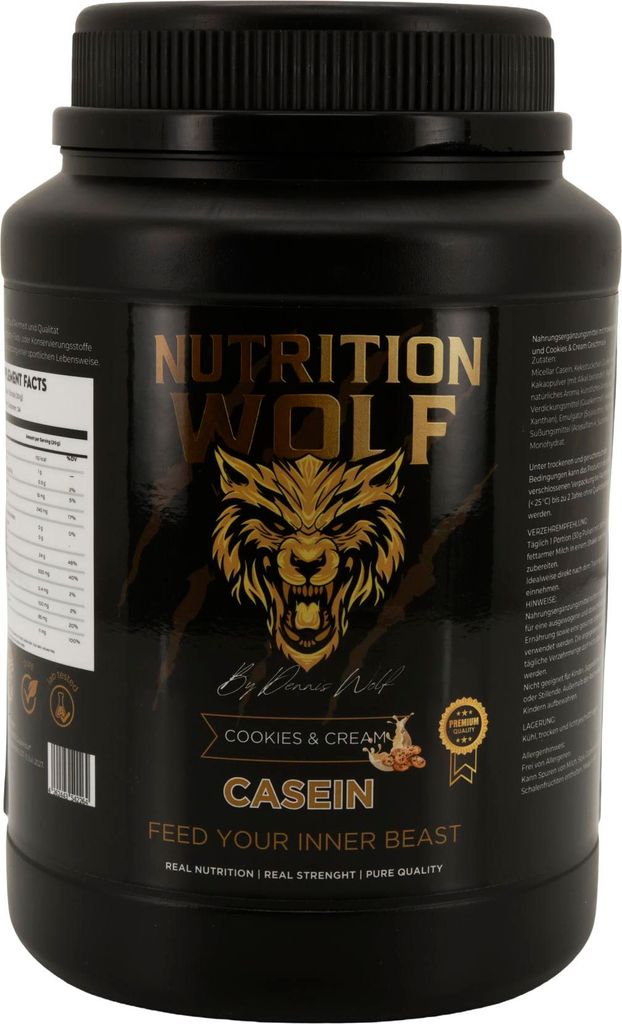 Nutrition Wolf Casein Pulver 1000g Langsam verdauliches Protein für Muskelaufbau - Cookies & Cream