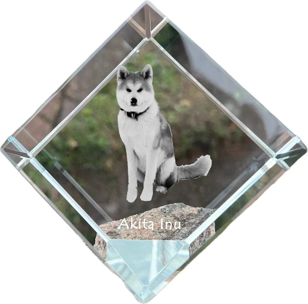 Presse-papier en cristal avec gravure photo de chien de race Akita