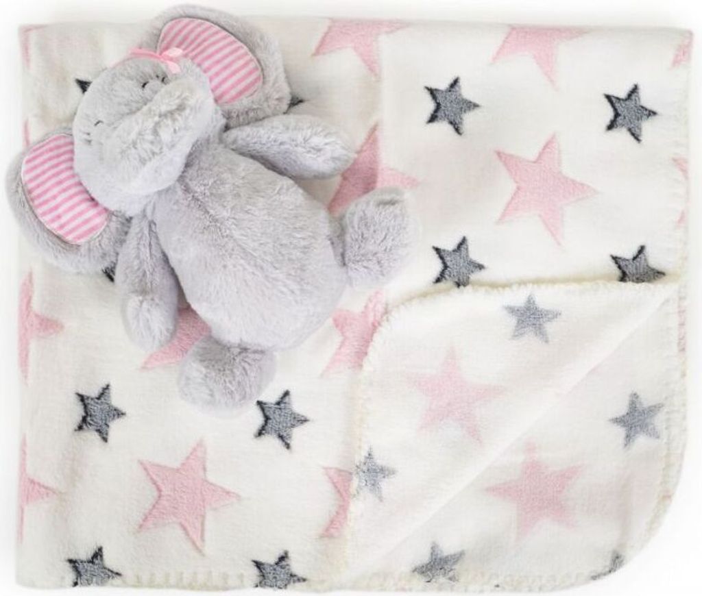 Cangaroo Babydecke 90 x 75 cm mit Plüschtier kuschelige Babydecke Krabbeldecke rosa pink
