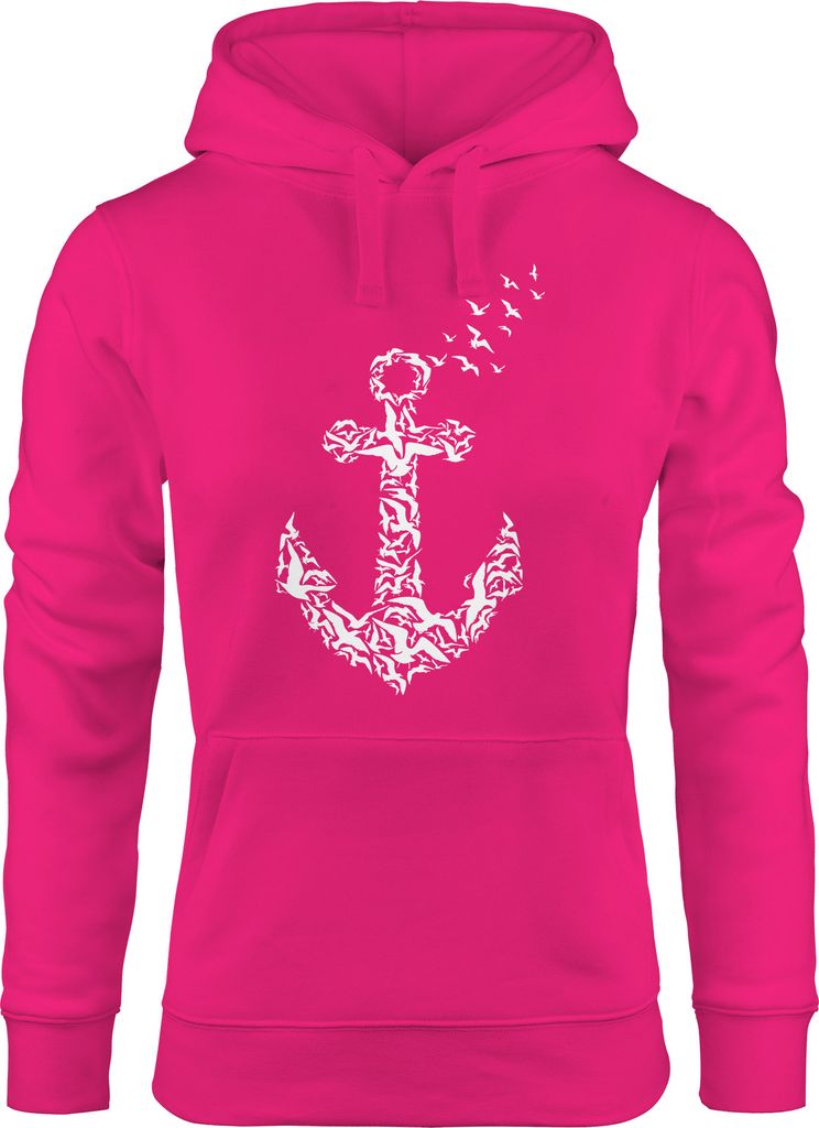 Hoodie Damen Vogel Anker Anchor Birds Sweatshirt Kapuzenpullover Moonworks pink S