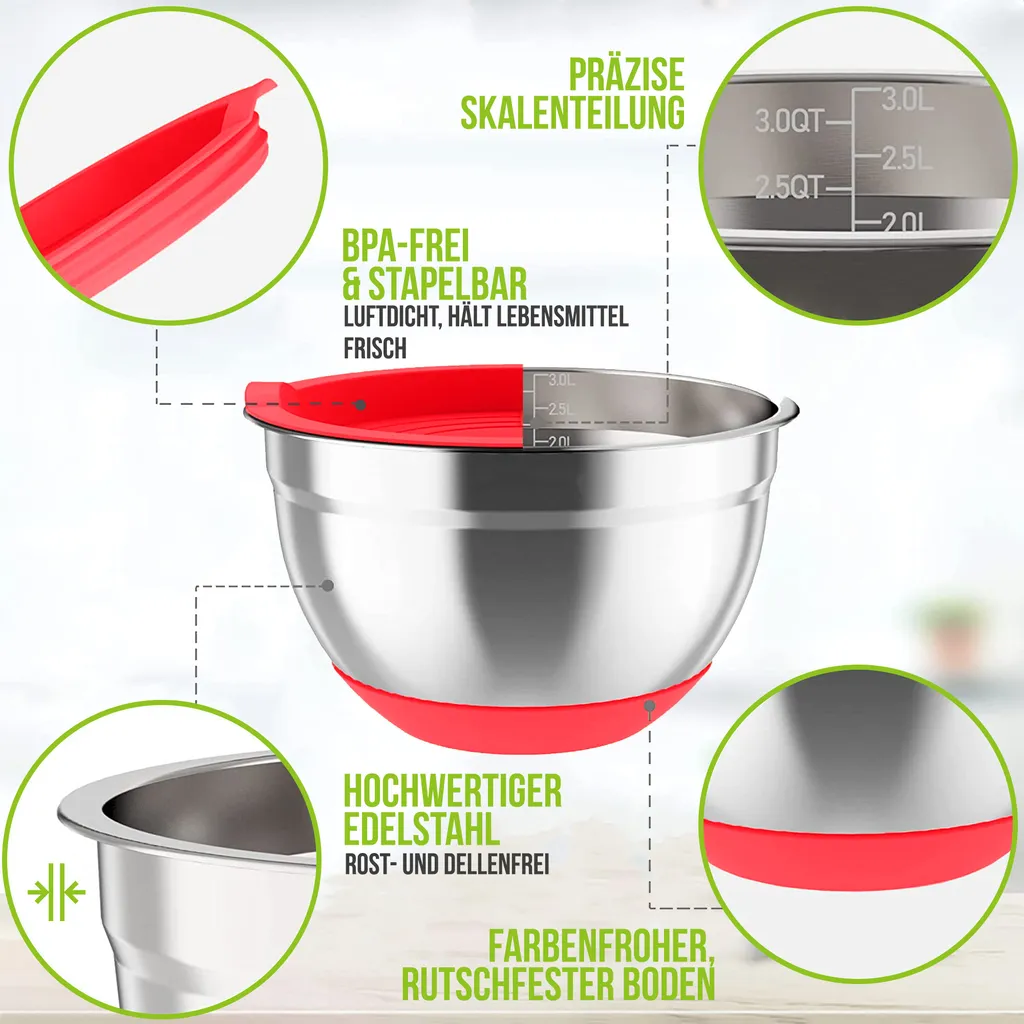 Strex Set de 5 bols à mélanger en acier inoxydable avec couvercles - 2