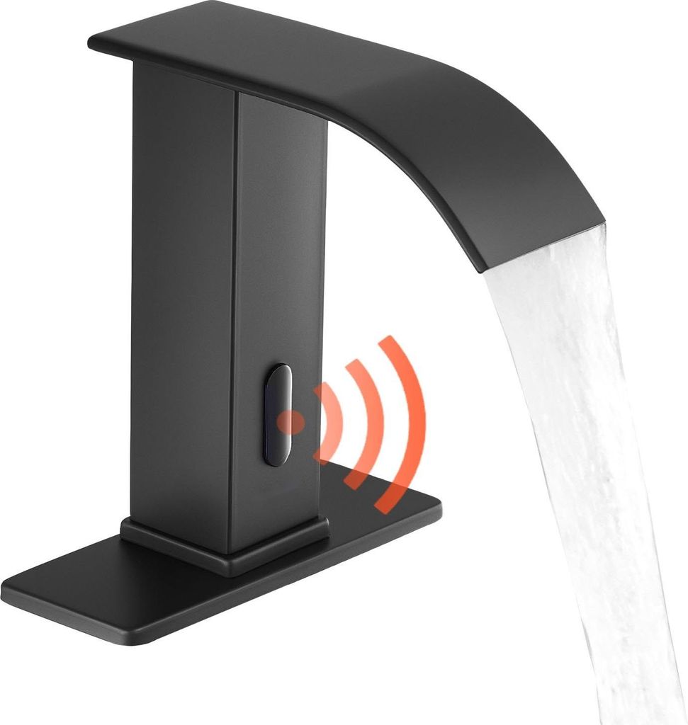 Automatische Waschtischarmatur - Sensor-Wasserhahn - Infrarot - Batteriebetrieben - Mit Abdeckplatte - Wasserfall-Auslauf - Für Bad & Gewerbe - Ma...