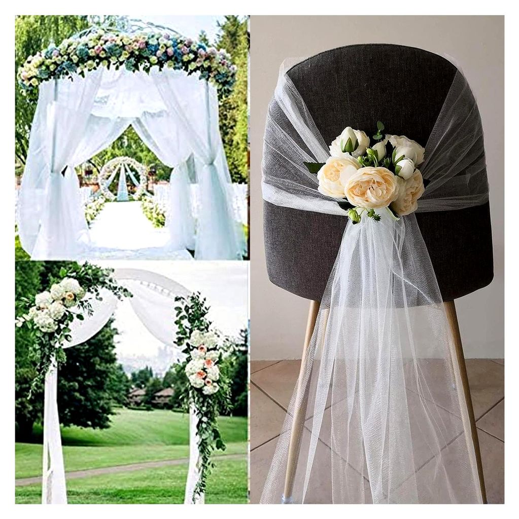 Weißer Organza Stoff, 2x1,6m Tischläufer für Dekoration, Tüll und Chiffon Meterware für Hochzeiten, transparenter Stoff für Schals und Geschenke