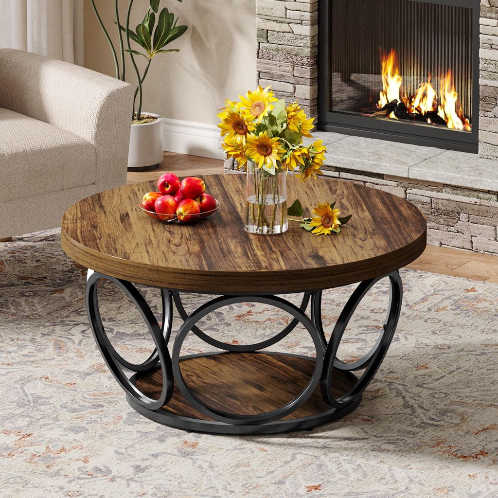 Tribesigns Runder Couchtisch, 80 cm Runder Holztisch