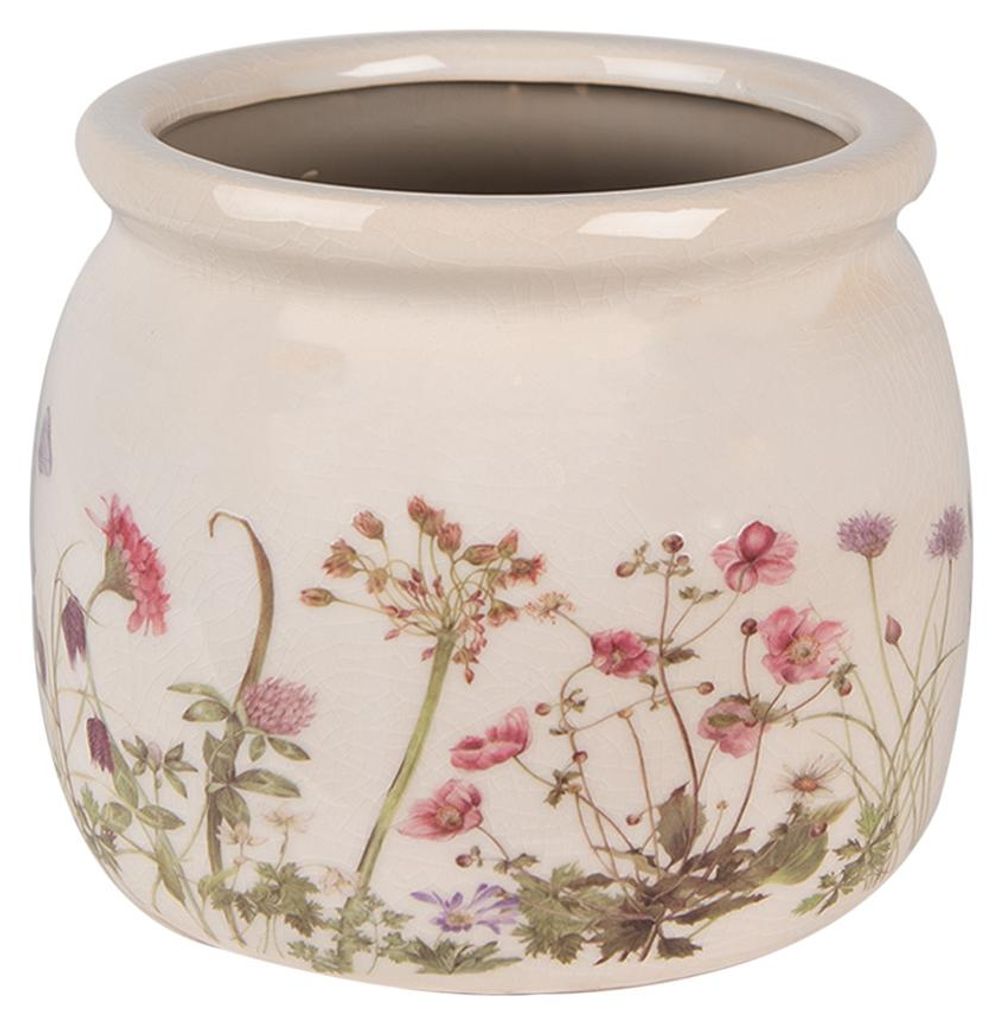 Clayre & Eef Pot de fleurs Ø 16x13 cm Beige Rose Céramique Image du produit 