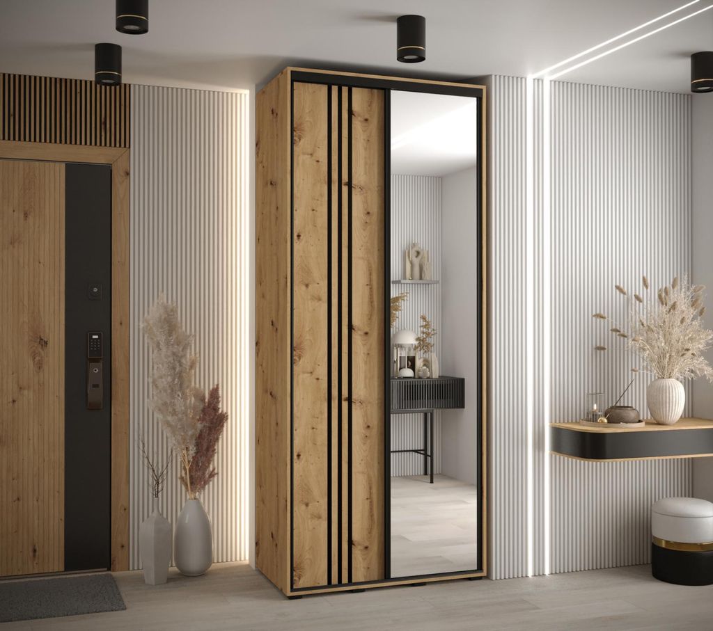 Kleiderschrank YVONA 7 - 100/45 cm, Eiche handwerklich / schwarz