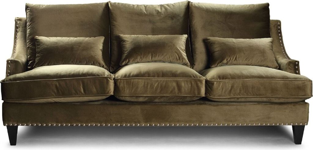Casa Padrino Luxus Sofa Olivgrün / Schwarz 220 x 90 cm - Wohnzimmer Sofa - Wohnzimmer Möbel - Luxus Möbel - Wohnzimmer Einrichtung - Luxus Einri...