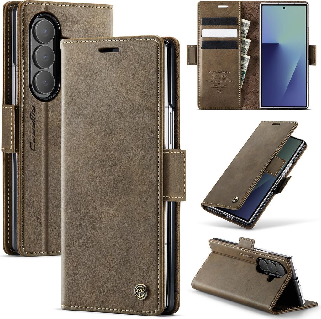Handyhülle für Samsung Galaxy Z Fold 7 Hülle Leder mit RFID Schutzhülle Klapphülle Magnet Kartenfach Standfunktion Braun