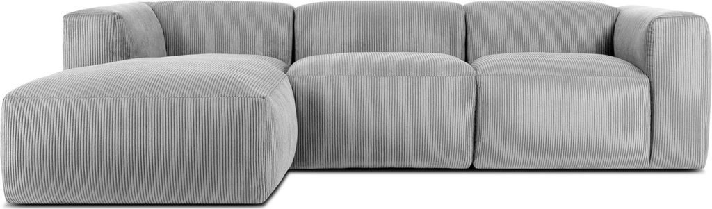KONSIMO Ecksofa Links mit extrem weicher und bequemer Sitzfläche "BUFFO", hellgrau, Kordstoff, Modern ,297x73x172/96 cm