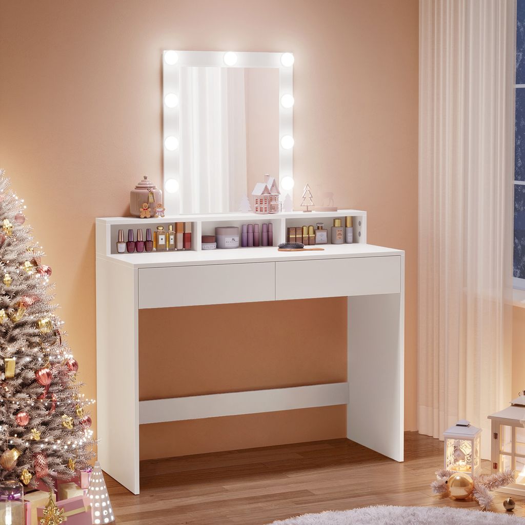 VASAGLE Schminktisch mit LED-Beleuchtung, einstellbare Helligkeit, mit Spiegel