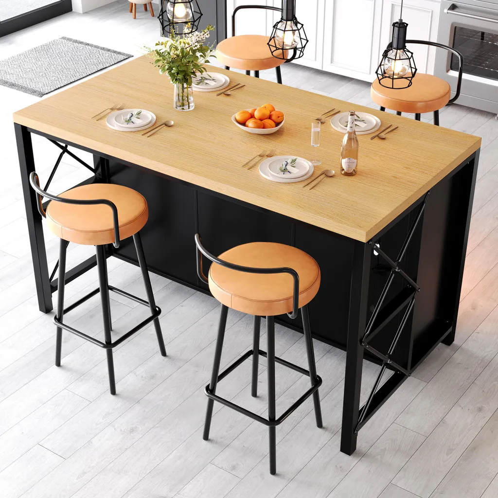 Meuble îlot central style industriel 150cm avec éclairage intégré - 9