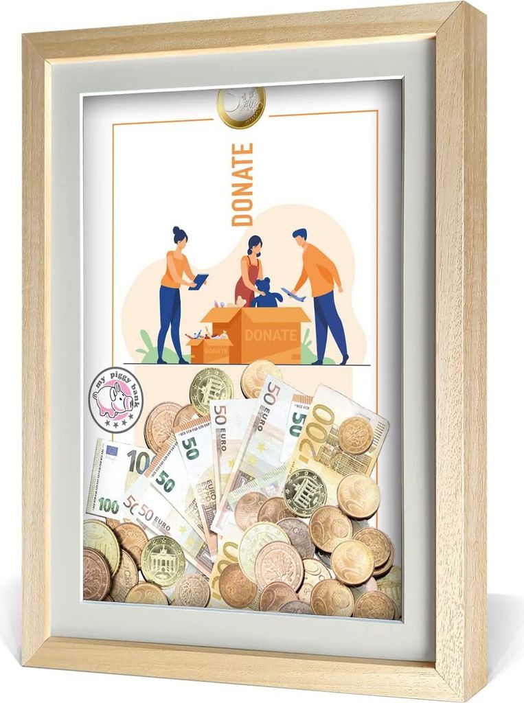 aFFa frames My Piggy Bank Spardose, 3D Bilderrahmen zum Befüllen, Geldgeschenke Verpackung für Auto, Haus, Geburtstag, mit Acrylglasfront, aus Ho...