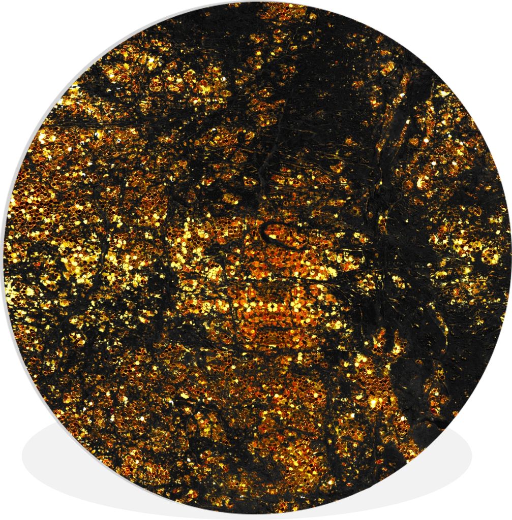 MuchoWow Rundes Wandbild - Runde Bilder Marmor - Glitzer - Gold Ø 60 cm Kreis Wanddekoration Kunststoff - Wandkreis - Wandschmuck - Wand Kreis -...