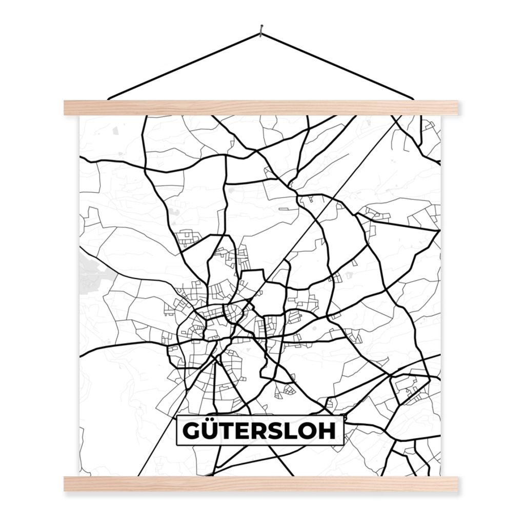 MuchoWow Textilposter Gütersloh - Karte - Stadtplan 120x120 cm mit holzfarbenen Rahmen - Textil-Poster