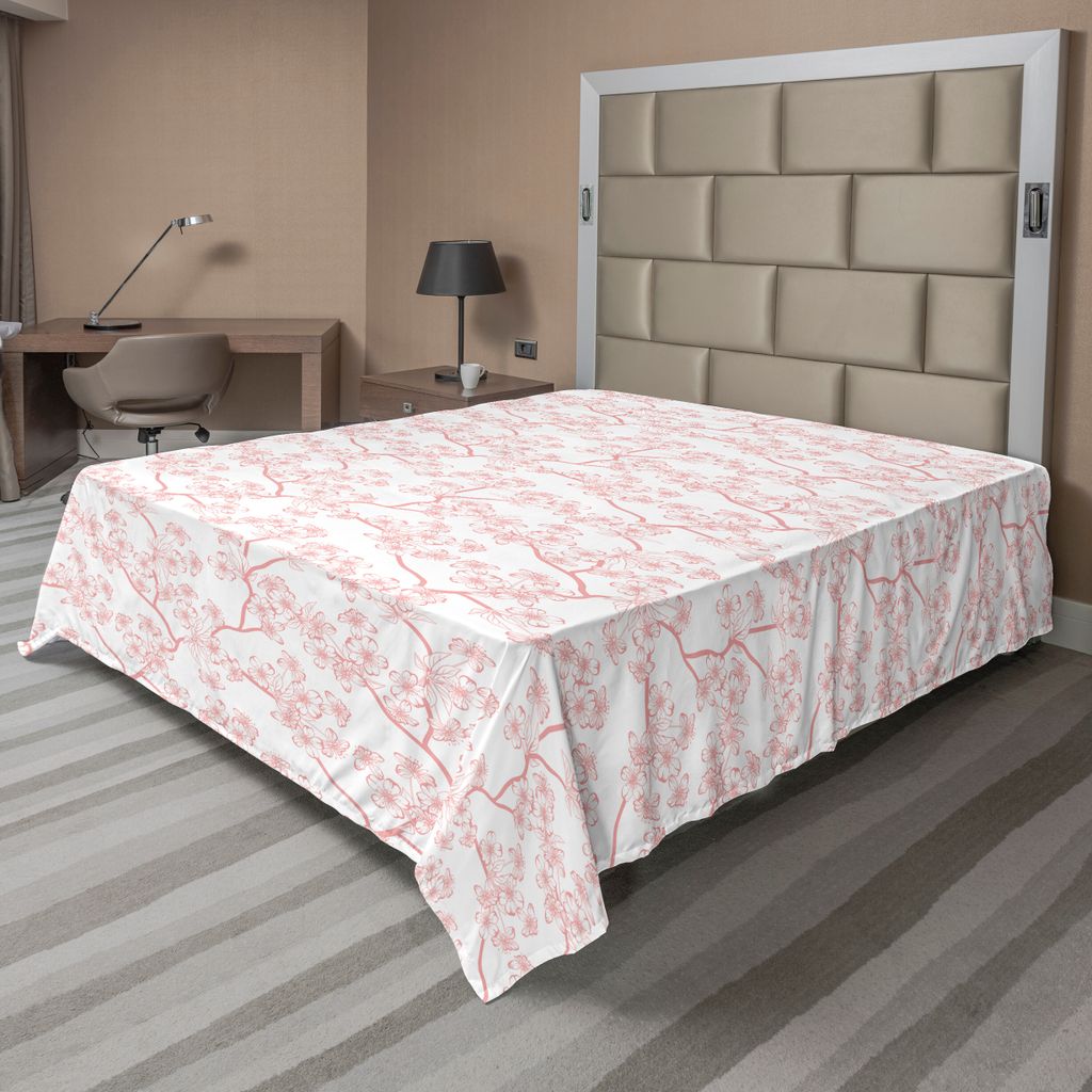ABAKUHAUS Natur Bettlaken, Muster Mit Weichen Frühlingszweigen Blühende Blumen Und Blätter Feminine Druck, weiches bequemes oberes Bettlaken fü...