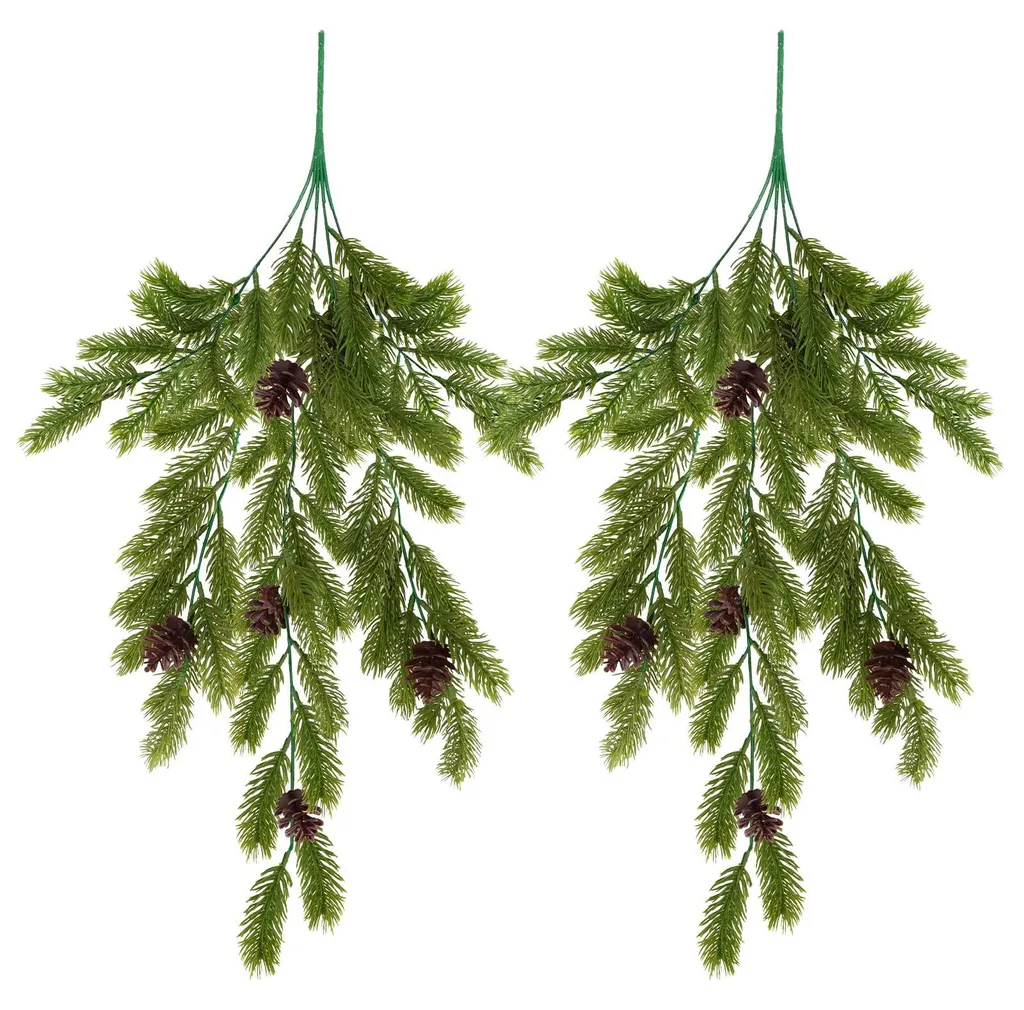 Lot de 2 tiges de sapin artificiel vert 74 cm déco de Noël à suspendre