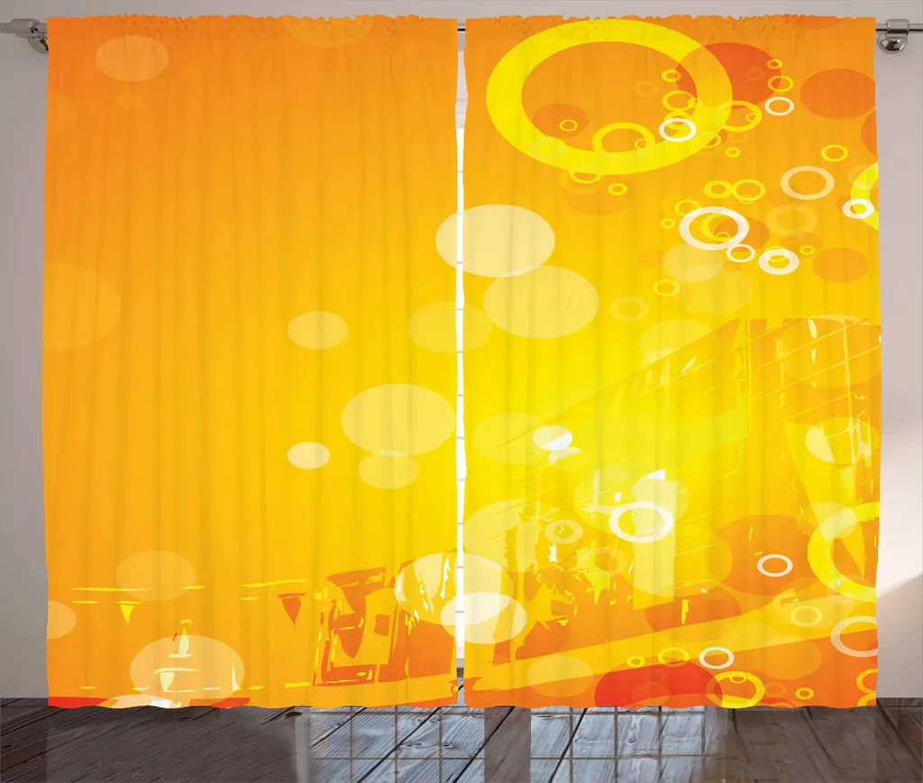 Rideau de Chambre Orange et Jaune à Motifs Géométriques 280x225 cm