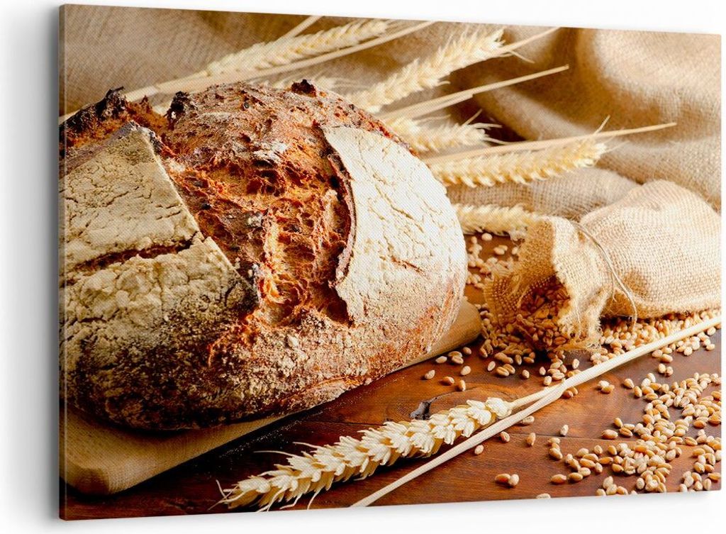 Bild auf Leinwand - Leinwandbild - Brot Bäckerei Lebensmittel Roggen - 120x80cm - Wand Bild - Wanddeko - Leinwanddruck - Bilder - Kunstdruck - Lei...