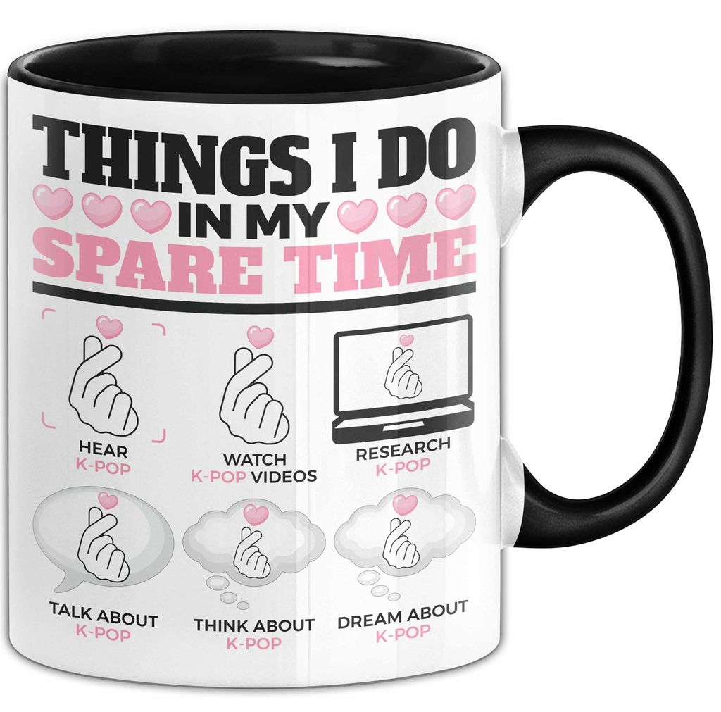 KPop Tasse Geschenk Spare Time Finger Heart Grafik Geschenkidee (Schwarz)