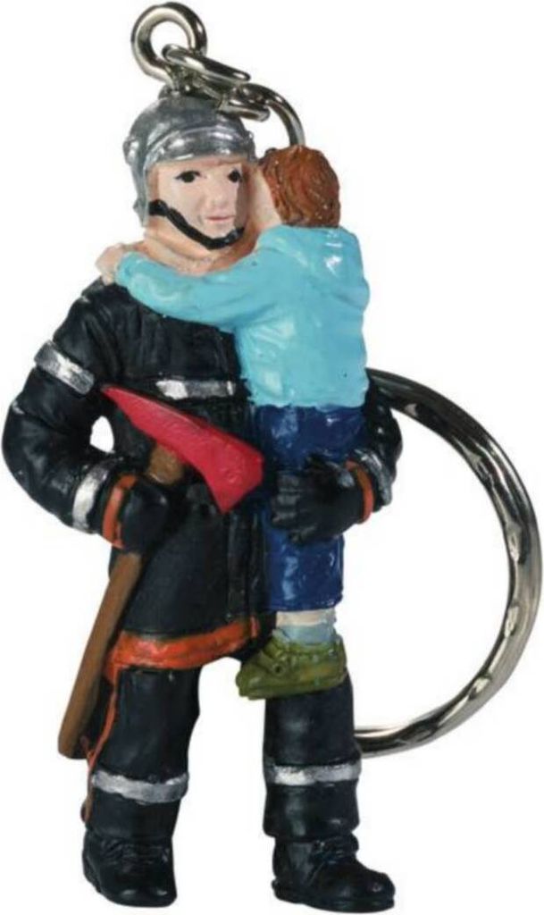 Schlüsselanhänger Feuerwehrmann mit Kind