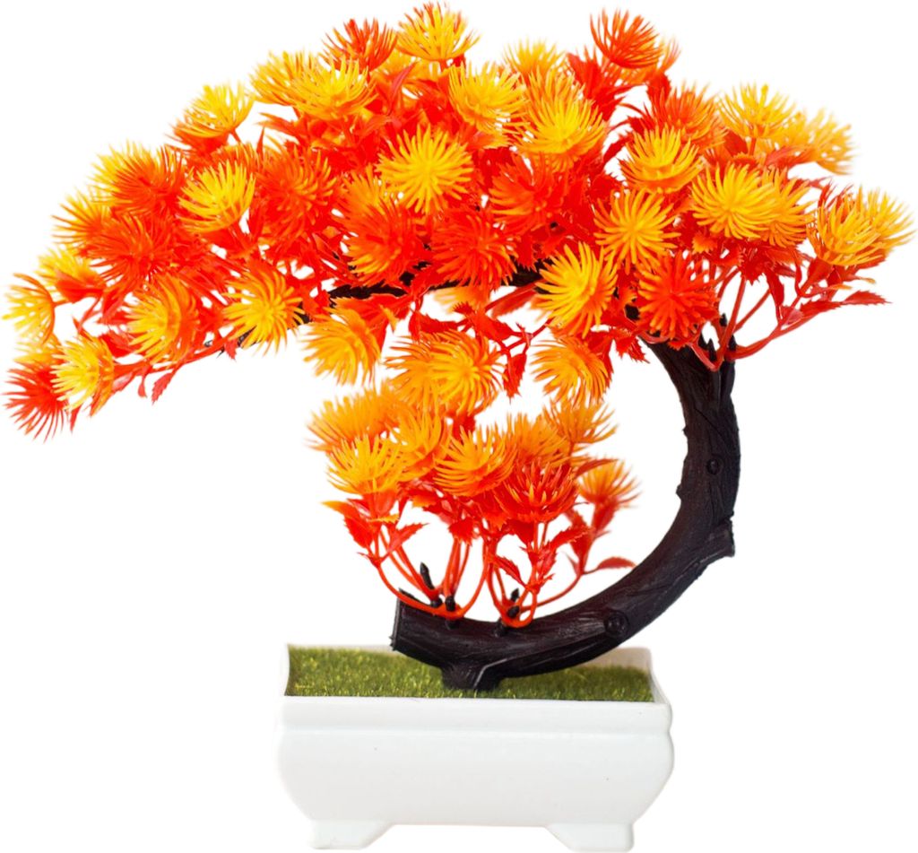 gefälschte Bonsai kompakt dekorativ bunt schöne künstliche Blumen Bonsai mit Topf Desktop-Dekor-Orange