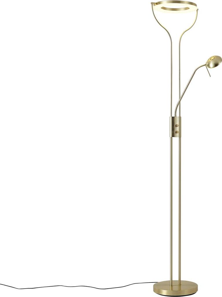 Qazqa led Modern Deckenfluter mit Lesearm, Stehleuchte, Stehlampe - Divo - Gold, inkl. 18W integrierter LED, dimmbar, 2-flammig, 195cm, Ideal als B...