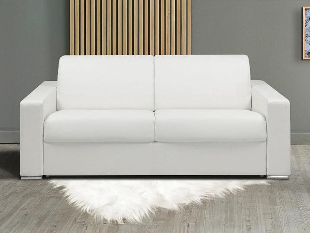 3-Sitzer-Sofa mit Express-Klappmechanismus aus CALITO - Weiß - Maße der Liegefläche: 140 cm - Matratze 14 cm