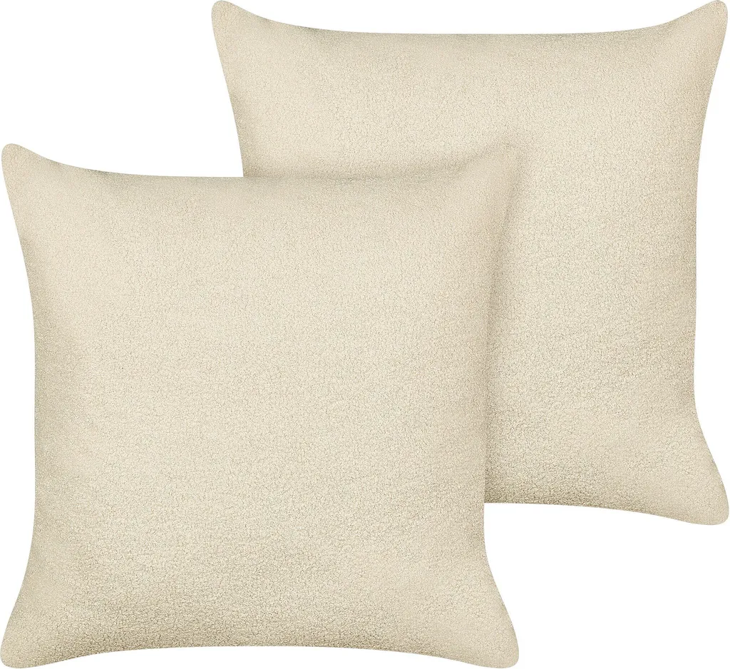 Coussin de décoration 60x60 cm en boucle beige pour canapé bohème chic