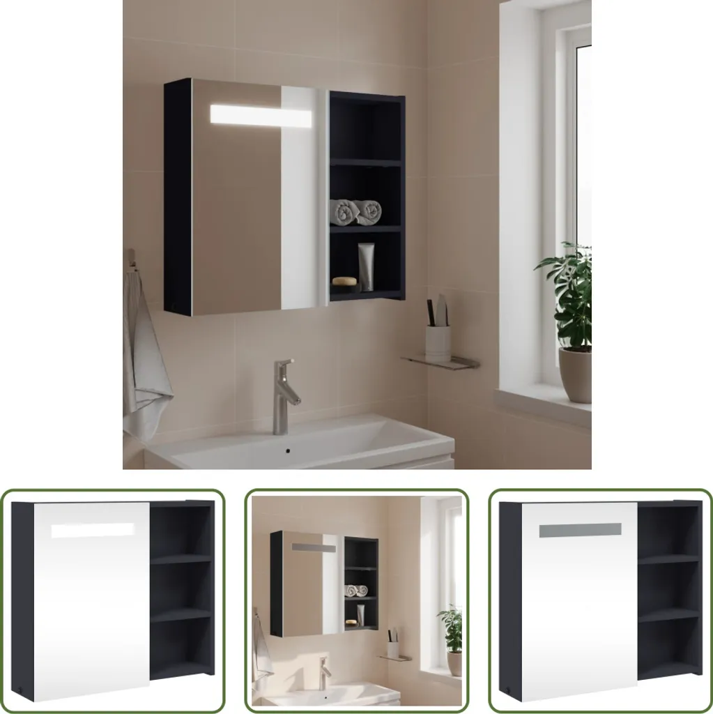 Specchio Bagno Grigio con Luci LED 60x13x52 cm | Specchiera Funzionale