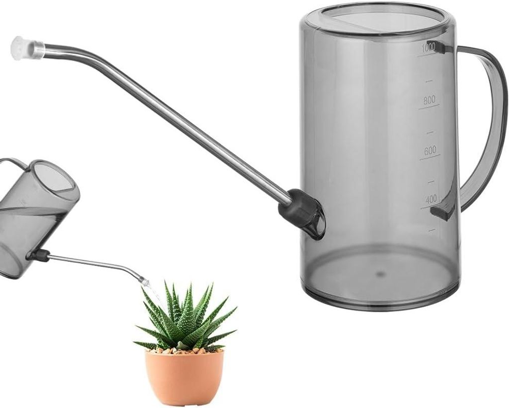 35oz/1L Gießkanne aus Kunststoff mit langem Ausguss - Mini-Gartengießkanne für Zimmer- und Gartenpflanzen, Sukkulenten, Blumen (Grau)