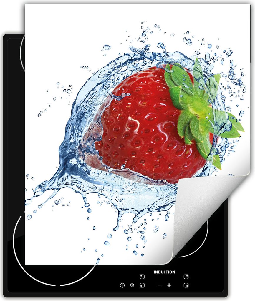 DarHaus Herdabdeckplatte 45x52 cm Anti Rutsch Matte Aufrollbar, Erdbeere