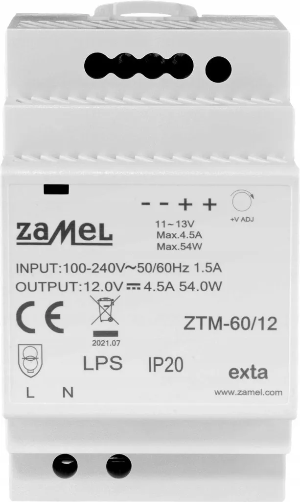 Alimentatore Industriale Zamel ZTM-60/12 | DIN 12V DC 60W | Serie Exta